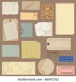 Set of Old paper objects - for design and scrapbook in vector