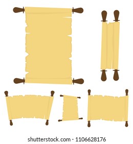 Set of old paper scrolls isolated on white background. Vector illustration