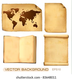 Set of old paper sheets. Vector illustration.