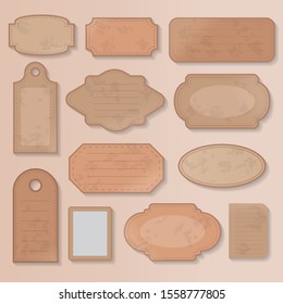 Set of old paper. Vintage scrapbooks papers and retro photo book scraps. vintage paper objects, Brown paper textures and labels illustrations.  different aged paper objects for your layouts.