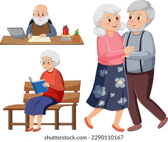 Set of old people characters illustration