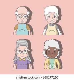 set of old people couple concept