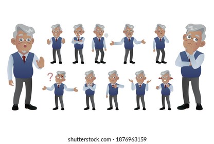 Set of old people with different emotion