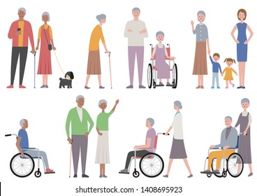 Set of old people isolated on a white background. Vector illustration in a flat style.