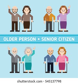 Set of old people. Senior man and woman activities. Senior citizen. Inspire to drive your business project. Vector illustration. 