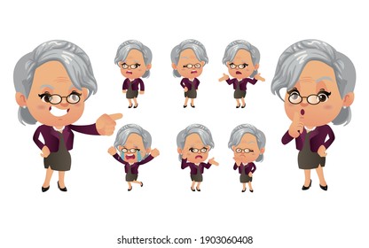 Set of old person with different emotions