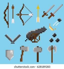 Set of old pixel weapons for games and mobile applications
