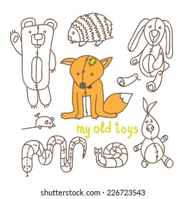 set of old plush toys