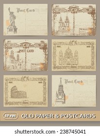 Conjunto de postales antiguas. Capitales. Turismo