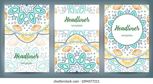 Set of old Ramadan flyer pages ornament illustration concept. Vintage art traditional, Islam, Arabic, Indian, magazine, elements. Vector decorative retro greeting card or invitation layout design