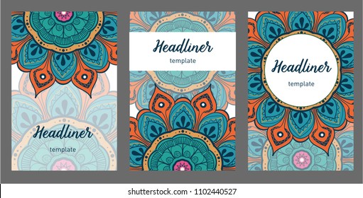 Set of old Ramadan flyer pages ornament illustration concept. Vintage art traditional, Islam, Arabic, Indian, magazine, elements. Vector decorative retro greeting card or invitation layout design