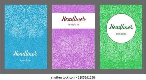 Set of old Ramadan flyer pages ornament illustration concept. Vintage art traditional, Islam, Arabic, Indian, magazine, elements. Vector decorative retro greeting card or invitation layout design