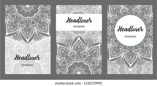 Set of old Ramadan flyer pages ornament illustration concept. Vintage art traditional, Islam, Arabic, Indian, magazine, elements. Vector decorative retro greeting card or invitation layout design