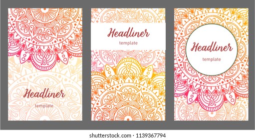 Set of old Ramadan flyer pages ornament illustration concept. Vintage art traditional, Islam, Arabic, Indian, magazine, elements. Vector decorative retro greeting card or invitation layout design
