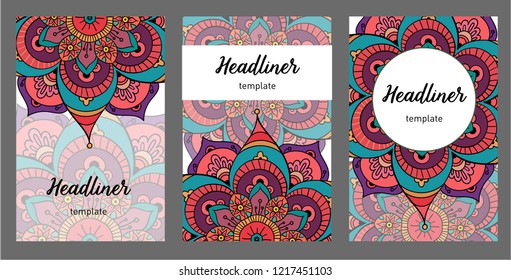 Set of old Ramadan flyer pages ornament illustration concept. Vintage art traditional, Islam, Arabic, Indian, magazine, elements. Vector decorative retro greeting card or invitation layout design