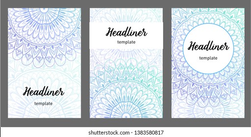 Set of old Ramadan flyer pages ornament illustration concept. Vintage art traditional, Islam, Arabic, Indian, magazine, elements. decorative retro greeting card or invitation layout design