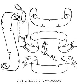 set of old ribbons, banners and labels, set of hand drawn design elements