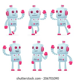 set of old robot character in different interactive  poses