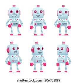 set of old robot character in different interactive  poses