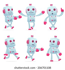 set of old robot character in different interactive  poses