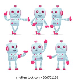 set of old robot character in different interactive  poses