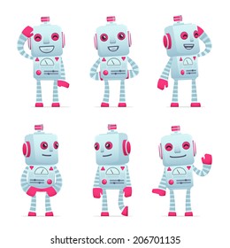 set of old robot character in different interactive  poses