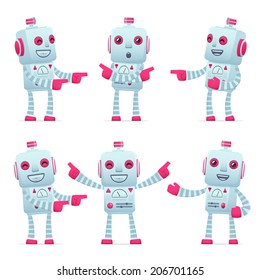 Set Of Old Robot Character In Different Interactive  Poses