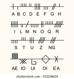 Set of old sacred celtic Ogham alphabet. Ancient occult symbols,  on white. Vector illustration.