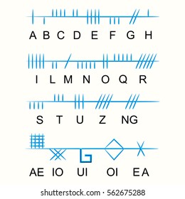 Set of old sacred celtic Ogham alphabet. Ancient occult symbols,  on white. Vector illustration.