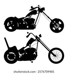 Set of Old School chopper bike black silhoueete icons Illustration Vol 02