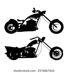 Set of Old School chopper bike black silhouette icons Illustration Vol 03