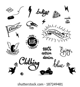 set of old school denim biker symbols, tattoo style