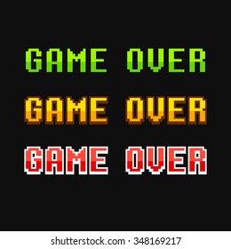 Set of old school pixel Game Over messages. Vector illustration.