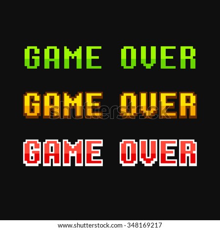 Set of old school pixel Game Over messages. Vector illustration.