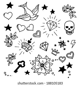 set of old school tattoos elements, vector