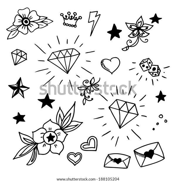 Set Old School Tattoos Elements Vector Stock Vector Royalty Free