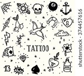 Set of old school tattoos. Hand drawn vector background.