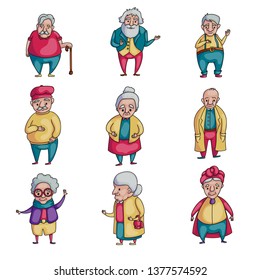 Set of old senior people character in present life