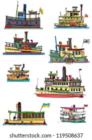 set of old ships - cartoon