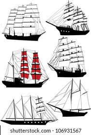 Set of old ships. Vector illustration. All images could be modified