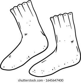 Set von alten Socken. Schwarz-Weiß-Cartoon-Illustration in Handschrift. Warme Kleidung für die Füße.
