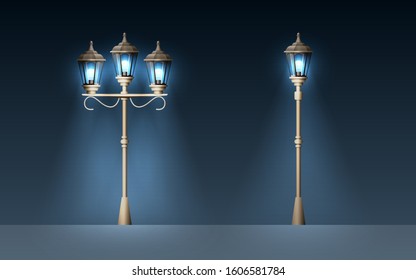 Set of old street light. Vector illustration.