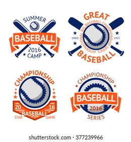 Set of old style Baseball Labels with ball and bats. Vector