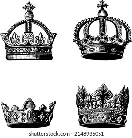conjunto de coronas blancas y negras de estilo antiguo