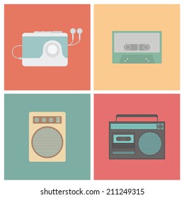 set of old style sound, flat style