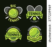 Set of old style Tennis Labels with ball and rackets. Vector