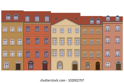 set of old town buildings