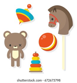 Set of old toys / flat editable vector illustration, clip art