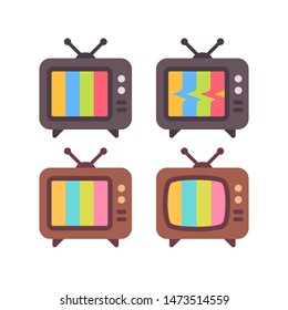 Set Of Old TV With Error Screens. Retro TV Sets Flat Icons