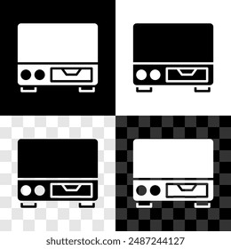 Set Old video cassette player icon isolated on black and white, transparent background. Old beautiful retro hipster video cassette recorder.  Vector